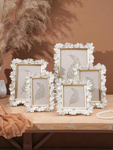 1pc White Resin Photo Frame With Gold Border, 3D Daisy Decor Square Desktop Display Frame, Horizontal Or Vertical Placement, Suitable For Home Decor And Photography Props, Floral Photo Frame, Mother's Day Gift, Graduation Gift, Wedding Table Decoration, Spring Home Decor - Multicolor - View 1