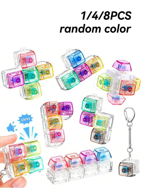 1/4/8PCS 9-Key Transparent Stress Relief Mechanical Keyboard , Adult Stackable Building Block Style Click Toy, Provides Satisfying Tactile Feedback, Relieves Stress, Office School Desktop Gadget For Birthday Christmas Stocking Filler Halloween