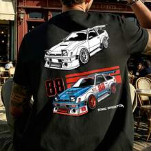 Retro Automotive Style, Men's Shirt, Graphic Print Of The 88 Sprinter Car, Casual Wear, 100% Cotton, Classic JDM Racing Shirt. - Black - View 3