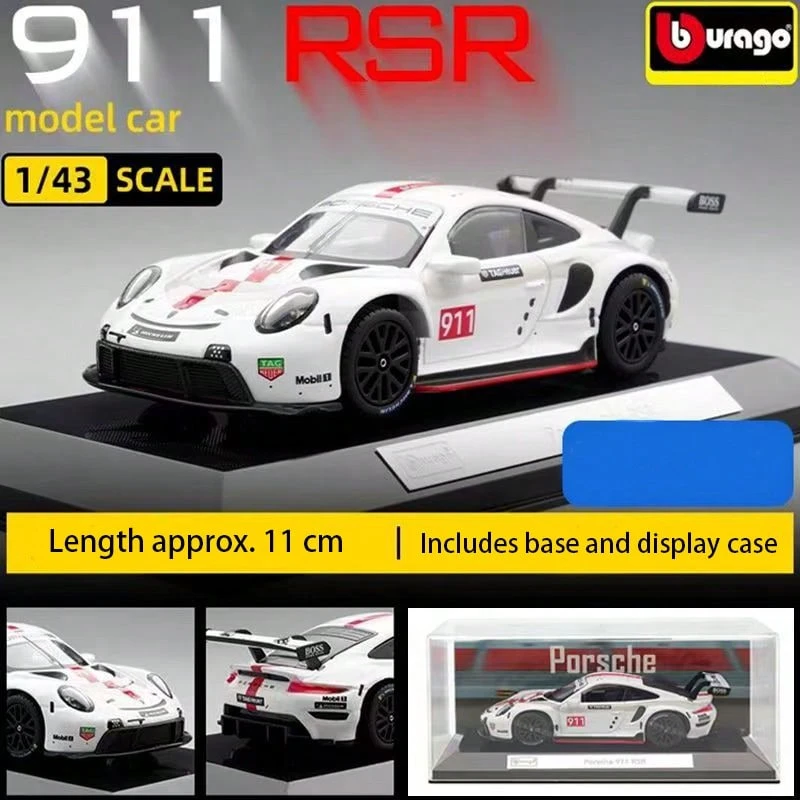 Bburago 1:43 911 RSR White Racing Car High-Fidelity Alloy Die-Cast Model Display Collection Gift - Multicolor - View 1