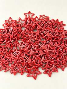 100pcs/60pcs Solid Color Star-Shaped Hair Clips, Women's Red White Green Hollow Star Hair Clips, Y2K Shiny Non-Slip Strong Grip Hair Accessories That Won't Damage Hair - Multicolor - Red, White and Green - View 8