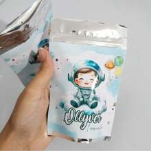 20 SAQUINHO METALIZADO PERSONALIZADO ASTRONAUTA AQUARELA LEMBRANCINHA PARA FESTA INFANTIL MENINO/MENINA - Damasco - Visão 3