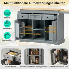 Kitchen Island On Wheels, Extendable Kitchen Island With Dining Area, Spice Rack And Drawers, Freestanding Mobile Kitchen Island, Ideal For Kitchen And Dining Room (Grey). - 灰色 - 查看 4