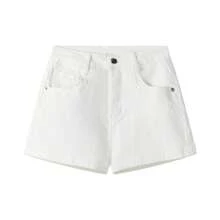 辣妹風高腰修身水洗牛仔短褲，附口袋，適合夏季度假、居家與日常穿著 - 白色 - 查看 1