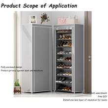 10-Layer Zipper Combination Shoe Rack, Simple Cloth Shoe Cabinet, Multi-Layer Storage Cabinet, Dormitory Student Dustproof Shoe Rack, 160x60x30cm, Multi-Layer, Space-Saving, Economical Home Use, Dustproof Storage Shoe Cabinet, Dormitory, Door, Indoor - Grey - View 7