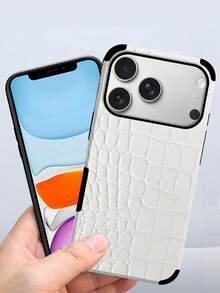 1件鱷魚紋超纖皮革軟質防震防摔手機殼，適用於Apple 17 Pro Max/16 Pro Max/16plus/13 ProMax/14 ProMax 13 14 11 12pro 11/15pro Galaxy S24 Ultra，揚聲器孔導音設計，節日禮物 - 米白色 - 查看 4