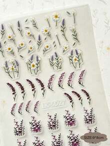 1pc Light Purple Lavender & Daisy Branch Embossed Self-Adhesive Sticker, Embossed Embroidery Texture Lavender And Daisy Pattern, Suitable For Vintage Mirrorless Camera, Earphone Case, Phone Case, Storage Box Handmade Modification, Elegant Floral DIY Material - 1pc Lavender Daisy - View 5