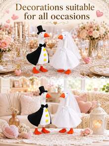 Zixumild Desk Goose Wedding Outfit 2-Piece Set For 7" Mini Goose, Bride Dress &Amp; Groom Tuxedo Desk Geese Clothes Accessories For Tabletop Wedding Decor Favors - ColorA - View 3