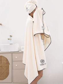 Women's Soft Absorbent Embroidered Large 90*180cm Bath Towel/25*65cm Bath Cap - White - View 6