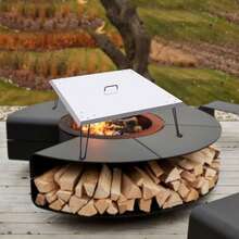 30*30" Stainless Steel Fire Pit Burner Cover With Foldable Legs, Heat Deflector Weatherproof Firepit Protector Lid With Handle For Outdoor Patio - Silver - View 3