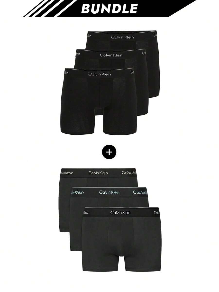 Calvin Klein [حزمة] 3 عبوات من سراويل داخلية رجالية الأكثر مبيعًا + 3 عبوات من سراويل بوكسر الأكثر مبيعًا - أسود + أسود - مشاهدة 1