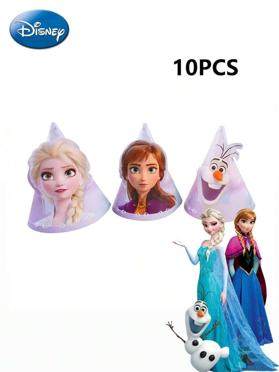 Monogram 10PCS Disney Officially Licensed Frozen Theme Princess Birthday Party Disposable Tableware Set Dessert Table Scene Decoration Layout Outdoor Picnic Tablecloth Dinner Plate Birthday Hat Water Cup Straw Pull Flag Birthday Gift - Frozen - View 1