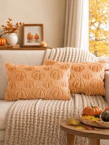 Homemorelove 1/2pcs Autumn Home Decor Throw Pillow Covers, 3D Large & Small Pumpkin Pattern Embroidered Plush Pillowcases, Polyester, Invisible Zipper, No Pillow Insert, Suitable For Living Room, Bedroom, Sofa, Thanksgiving, Halloween Atmosphere Decoration - orange - View 11