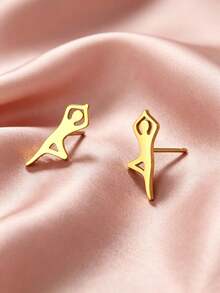 TEAMER 1 Pair Minimalist Stainless Steel Yoga Meditation Figure Stud Earrings, Yoga Symbol Decompression Sports Pattern Earrings, Unique Gift For Friends - Simple Series - View 2