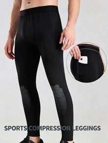 Men's Sports Compression Pants, Tight-Fitting Athletic Base Layer Pants With Phone Pocket Suitable For Fitness, Running, Training - Black - View 3