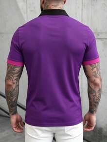 Men's Fashion Business Commute Short Sleeve Polo Shirt - Purple - View 4