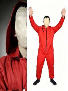 男士紅色連身褲 Cosplay 套裝，萬聖節動漫表演服裝（不含面具） - 紅色 - 查看 2