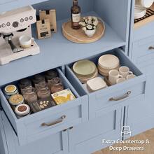 71" Tall Kitchen Pantry Storage Cabinet, Modern Kitchen Hutch Bar Cabinet With Microwave Stand, Wood Buffet Sideboard With Hutch, Cupboard Variant 1 - Light Blue + Bronze Handles - View 6