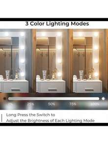 FUSOU 37" LED Makeup Vanity Desk With Mirror, Power Outlet & USB Ports, 3 Dimmable Lights, 5 Drawers, Glass Top & Stool, White - White - View 5
