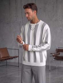 GRDR 1pc Men's Autumn/Winter Casual Colorblock Knit Sweater - White - View 5