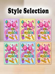 1pc Custom Teacher Name Big Pink Bow Luggage Tag,Striped Badge Holder Lanyard,ID Card Sleeve,Teacher Appreciation Gift,Back To School,First Of School - Multicolor - View 4