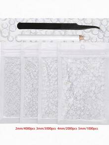 4袋 2-5mm 10,000顆樹脂水晶水鑽，適用於手工藝、衣物與布料，皇家藍平底寶石，深藍色平底水鑽，混尺寸大包裝，非熱熔，手工DIY手機殼、應援扇用（附黑色鑷子 + 白色點畫筆） - 多色 - 查看 30