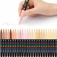 24 Marcadores de Arte com Cores de Tons de Pele, Canetas de Tinta Acrílica com Ponta de Pincel Macia para Madeira, Vidro, Tecido, Ilustração, Esboço e Desenho - 24 cores/conjunto - Visão 2