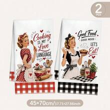MEMNUN 2 Pcs Black Plaid American Retro 50s Housewife Cooking Slogan Printed Pattern Kitchen Towels, Dish Towels, Hand Towels, Dish Cloths, Home Decor, Kitchen Decor, Cooking Baking Hand Towels, Kitchen Accessories, Machine Washable, Cleaning Supplies, Suitable For Restaurant Kitchen, Home Decor And Gifts, All Season Use, 40*60cm/45*70cm, Super Soft Microfiber - Multicolor - View 13