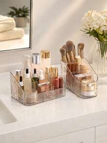 1pc/Set Transparent PET Acrylic Cosmetic Storage Box, Multi-Compartment Desktop Cosmetic Organizer, Dustproof & Waterproof Cosmetic Storage Box, Suitable For Lipstick, Brushes, Skincare, Perfume, Transparent Vanity Organizer, Home Use Gift,Bedroom Room Decor,Back To School - Multicolor - View 6