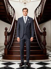Men's Dark Grey 3 Piece Suit Set Slim Fit Blazer Vest Trousers For Wedding Business Office Interview Summer Party Prom - 深灰色 - 查看 1