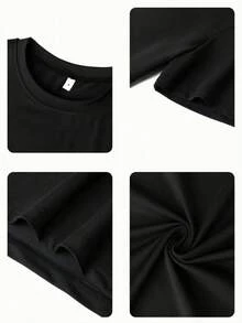 Camiseta Estampada de Manga Corta para Hombre y Mujer, Ropa Ligera de Verano, Cómoda para Hogar, Ejercicio y Salidas al Aire Libre - Negro - Ver 6