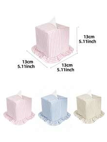 1PC Striped Ruffle Fabric Tissue Box Cover, Washable And Reusable Tissue Holder, Frilly Trim Napkin Dispenser Bag, Dustproof Storage For Bedroom Bathroom Car Desk And Cottagecore Home Decor - Multicolor - View 8
