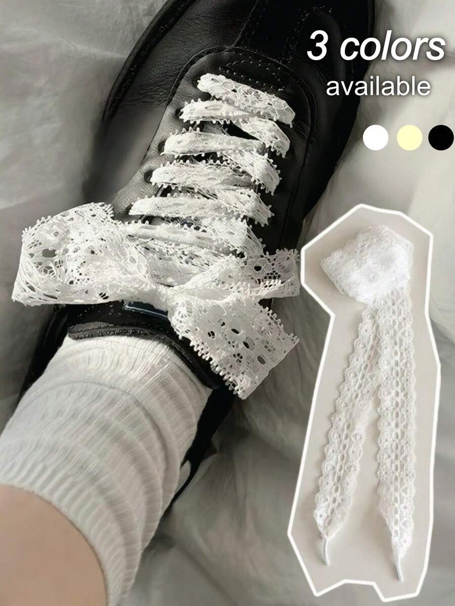 1對女款白色蕾絲蝴蝶結鏤空鞋帶，小眾韓系鞋飾，適用於運動鞋、休閒鞋、平底鞋、帆布鞋，夏季度假禮物、旅行必備、畢業派對、開學季
