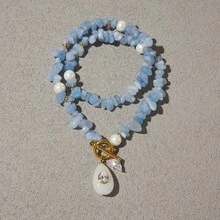 S SHOPBOHO 1pc Niche Colorful Natural Stone Handmade Beaded Collarbone Chain OT Clasp Zirconia Pendant Necklace - Natural Stone - View 6