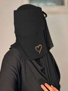 1PC Women's Fashion Solid Color Heart Gold Splatter Eye Veil, Comfortable Breathable Face Mask, Sun Protection Headwrap Multi-Functional Muslim Hijab, Niqab, Turban; Suitable For Daily Outings - Black With Gold Flecks - View 3