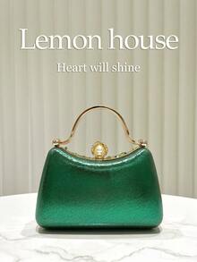 1pc Dark Green Luxurious Glitter Sequin Embroidered Beaded Handbag, Rhinestone Clutch Bag, Evening Bag, Vintage Cheongsam Bag, Small Handbag, Fashionable Elegant Clutch Bag, Wedding Bridal Bag, Cocktail Party Evening Bag, Suitable For Evening Party, Banquet, Party, Wedding, Ball, Gathering, Cocktail Party For Women - Dark Green - View 5
