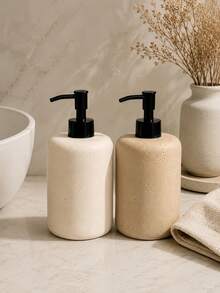 1pc Press-Type Soap Dispenser, Modern Wabi-Sabi Design, Rounded Bottle With Black Spotted Texture Pump Head, Suitable For Bathroom Hand Soap Or Body Wash - Black Pump Head - View 6
