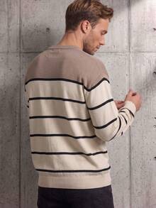 GRDR 1pc Men's Autumn/Winter Casual Colorblock Knit Top - Apricot - View 7