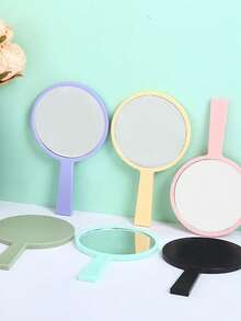 1pc Round Handheld Makeup Mirror, New Sweet Girl Style, Portable Makeup Mirror, Suitable For Home, Outdoor, School, Compact And Convenient To Carry, Perfect For Back To School Season - Multicolor - View 2