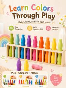 GENAI Montessori Wooden Color Sorting Toy For Kids, Back To School Logic Game, Toddler Matching Gift, 10 Pairs Of Bottles - Multicolor - View 3