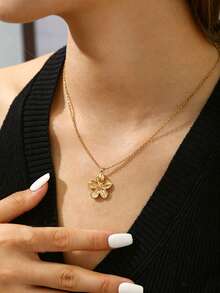 1pc Stainless Steel Waterproof Non-Fading Cute Gentle Rose Flower Necklace Choker Chain Suitable For Women's Daily Wear - Three Flower Necklaces - View 5