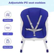Baby High Chair With Table, Kids High Chair With  Harness And Anti-Tip Protection - 藍色 - 查看 4