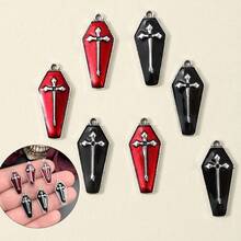 10pcs Enamel Halloween Pendants 25*11mm Cute Vampire Cross Coffin Charms, For Jewelry Making, Women's Earrings Necklace Keychain Gothic Style Accessories - Multicolor - View 9