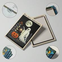 1pc Cute Ghost Canvas Wall Art Decor Spooky Halloween Poster Retro Pumpkin Print Gothic Moonglow Painting Aesthetic Hanging Picture Funny Quote Artwork For Bedroom Living Room Holiday Home Decor Unframed /Framed/Wooden Hanging - Pattern - View 2