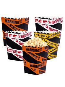 10pcs/30pcs/60pcs Halloween Party Caution Tape Popcorn Boxes: Disposable Popcorn Containers Printed With Bat, Bloody Handprint, Bloody Hand And Zombie Patterns, Suitable For Halloween Party, Haunted House And Day Of The Dead Celebrations - Multicolor - View 5