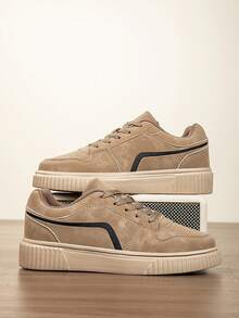 Women's Fashion Casual Low-Top Lace-Up Breathable Colorblock Sneakers, Lightweight Comfortable Skate Shoes - Khaki - View 6