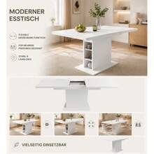 Extendable Dining Table / Modern, Minimalist Style Dining Table / With Storage Space / Dining Table/Café And Side Table / Multifunctional / Large Storage Space / Suitable For Dining Room And Living Room - 白色 - 查看 8