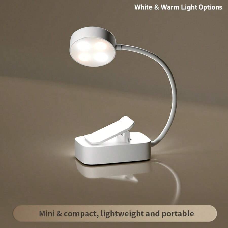 VOLACI 1pc 4LED Clip-On Book Light, Black/White Optional, Eye-Protection Reading Lamp, 3-Level Color Temperature + Brightness Adjustment, Portable Mini Clip Light (Battery Not Included)