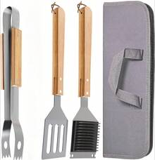 Komplett grillset i rostfritt stål med förvaringsväska, inklusive grilltång, stekspade, köttgaffel och rengöringsborste för trädgårdsgrillen - 5 st - Visa 8