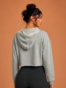 Never me Women's Loose Fashion Street Casual Long Sleeve Sports Sweatshirt, Comfortable Hooded Sweatshirt For Workout, Daily Wear And Commuting - Grey - View 2